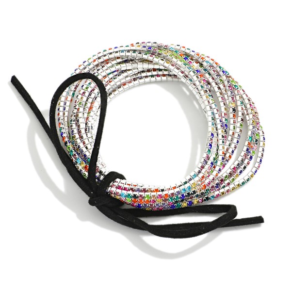 Set Of 12 Rhinestone Beaded Stretch Bracelets With Vegan Leather Bow Detail 

- Approximately 2.5" D