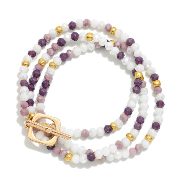 Set Of Three Beaded Stretch Bracelet Featuring Faceted Beads & Gold Metal Tone Stations 

- Approximately 3" D 