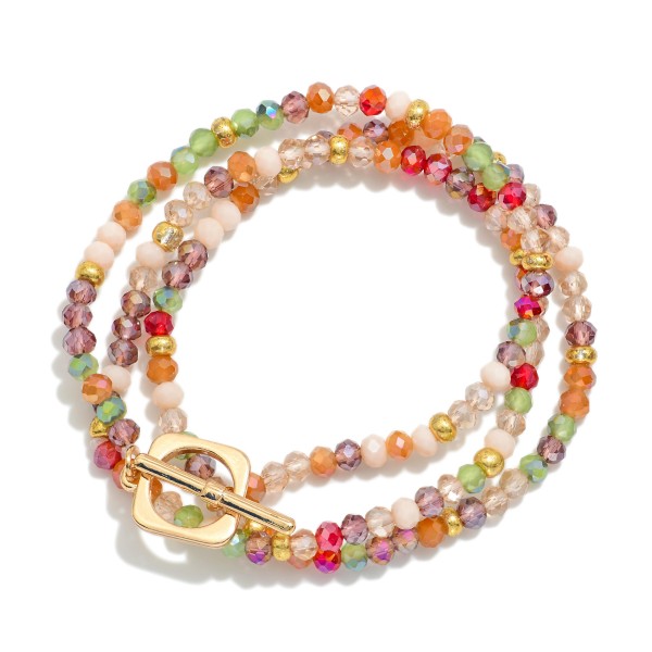Set Of Three Beaded Stretch Bracelet Featuring Faceted Beads & Gold Metal Tone Stations 

- Approximately 3" D 