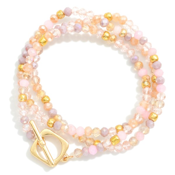 Set Of Three Beaded Stretch Bracelet Featuring Faceted Beads & Gold Metal Tone Stations 

- Approximately 3" D 