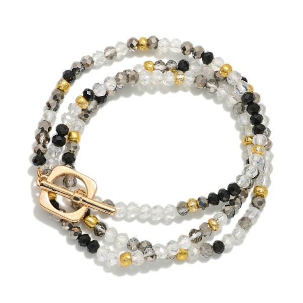 Set Of Three Beaded Stretch Bracelet Featuring Faceted Beads & Gold Metal Tone Stations 

- Approximately 3" D 
