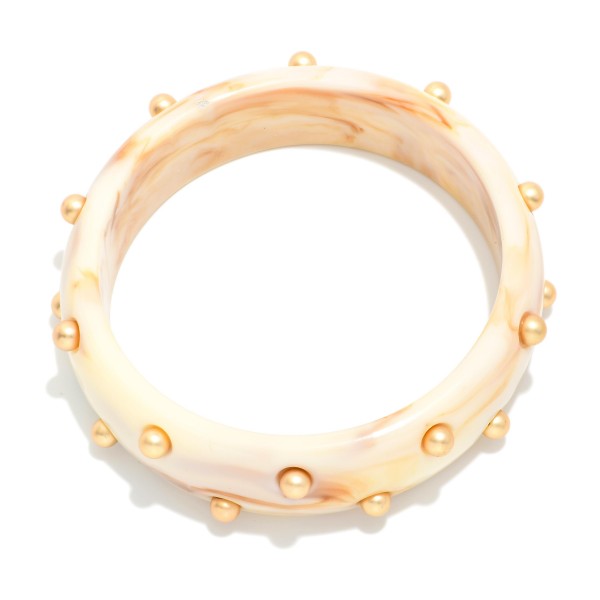 Resin Acetate Bangle Bracelet With Gold Tone Stud Accents

- Approximately 2.5" D

