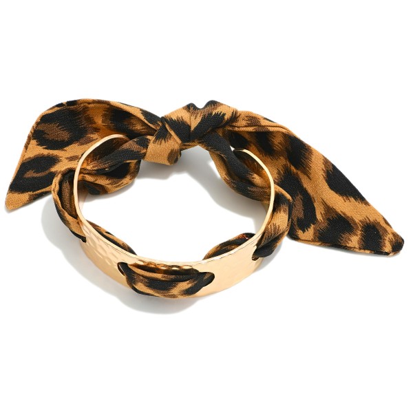 Hammered Metal Cuff Bangle With Threaded leopard Print Design 

- Approximately 2.75