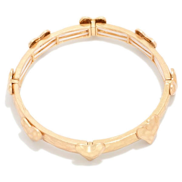 Metal Tone Bangle Stretch Bracelet Featuring Heart Stations 

- Approximately 3" D 