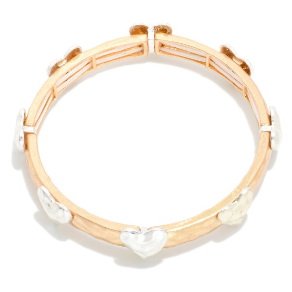 Metal Tone Bangle Stretch Bracelet Featuring Heart Stations 

- Approximately 3" D 