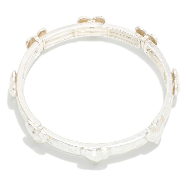 Metal Tone Bangle Stretch Bracelet Featuring Heart Stations 

- Approximately 3" D 