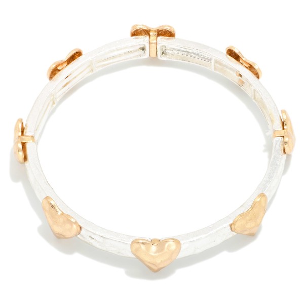 Metal Tone Bangle Stretch Bracelet Featuring Heart Stations 

- Approximately 3" D 