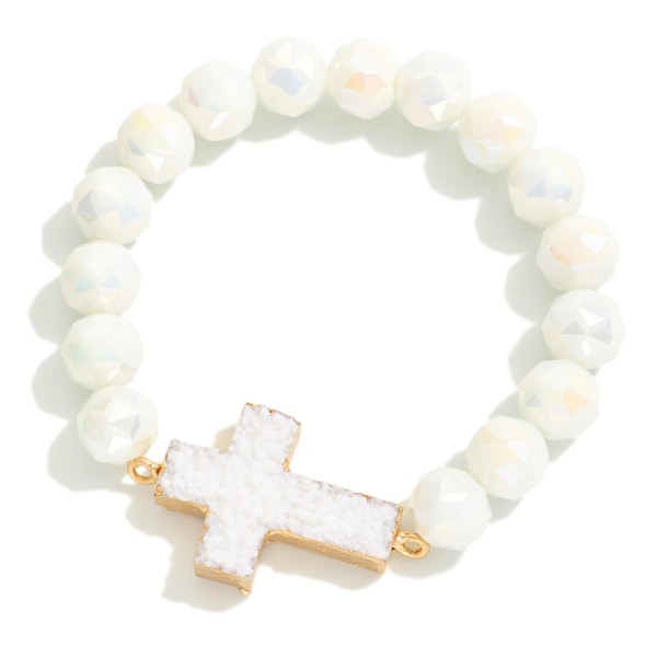 Wholesale glass Crystal Beaded Stretch Bracelet Crystal Cross Pendent D