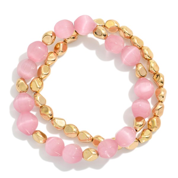 Wholesale set Two Beaded Stretch Bracelet Metal Tones Glass Beads D