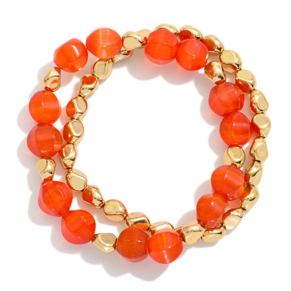 Set Of Two Beaded Stretch Bracelet Featuring Metal Tones & Glass Beads 

- Approximately 3" D 