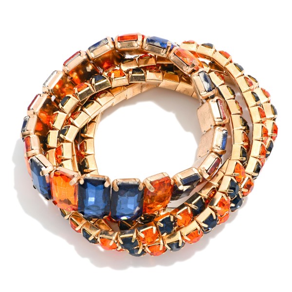Set Of Five Linked Glass Crystal Rhinestones Stretch Bracelet

- Approximately 2.25" D

