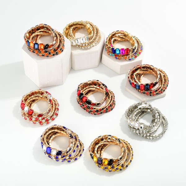 Set Of Five Linked Glass Crystal Rhinestones Stretch Bracelet

- Approximately 2.25" D

