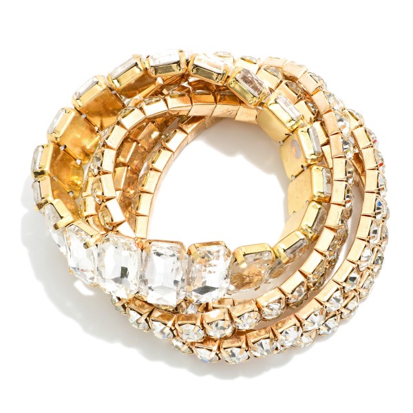 Set Of Five Linked Glass Crystal Rhinestones Stretch Bracelet

- Approximately 2.25" D

