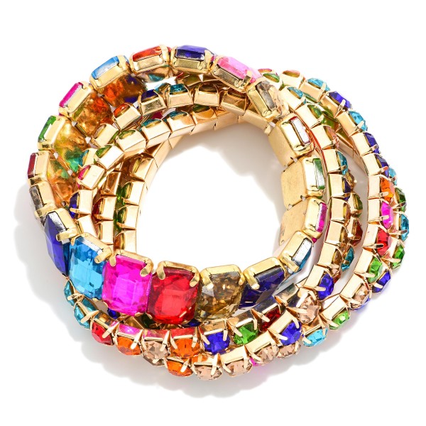 Set Of Five Linked Glass Crystal Rhinestones Stretch Bracelet

- Approximately 2.25" D

