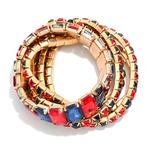 Set Of Five Linked Glass Crystal Rhinestones Stretch Bracelet

- Approximately 2.25" D

