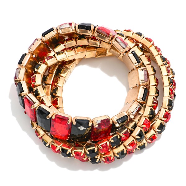 Set Of Five Linked Glass Crystal Rhinestones Stretch Bracelet

- Approximately 2.25" D

