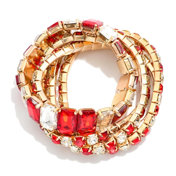 Set Of Five Linked Glass Crystal Rhinestones Stretch Bracelet

- Approximately 2.25" D

