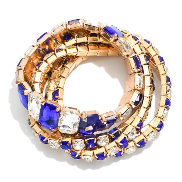 Set Of Five Linked Glass Crystal Rhinestones Stretch Bracelet

- Approximately 2.25" D

