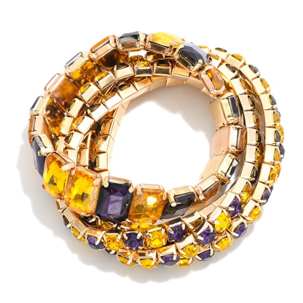 Set Of Five Linked Glass Crystal Rhinestones Stretch Bracelet

- Approximately 2.25" D

