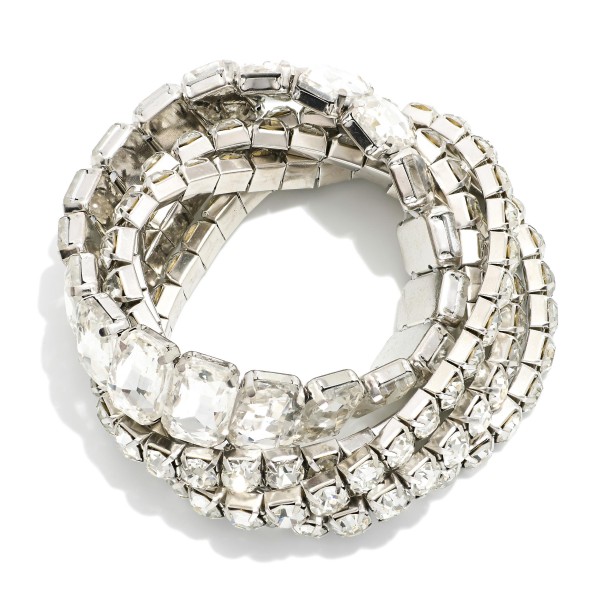 Set Of Five Linked Glass Crystal Rhinestones Stretch Bracelet

- Approximately 2.25" D

