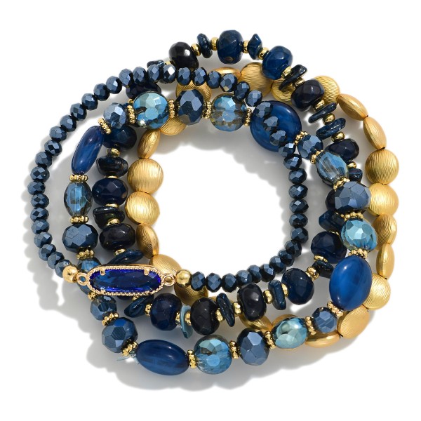 Set Of Four Beaded Stretch Bracelets Featuring Gold Tones & Glass Crystal 

- Approximately 3" D 