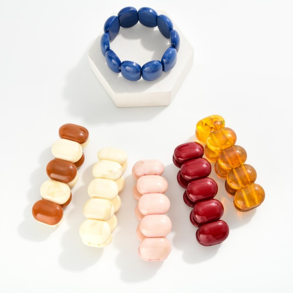 Flat Acetate Oval Beaded Stretch Bracelet 

- Approximately 2.5" D