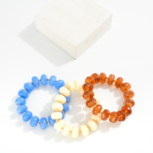 Chunky Faceted Acetate Disk Beaded Stretch Bracelet 
- Approximately 2.5" D