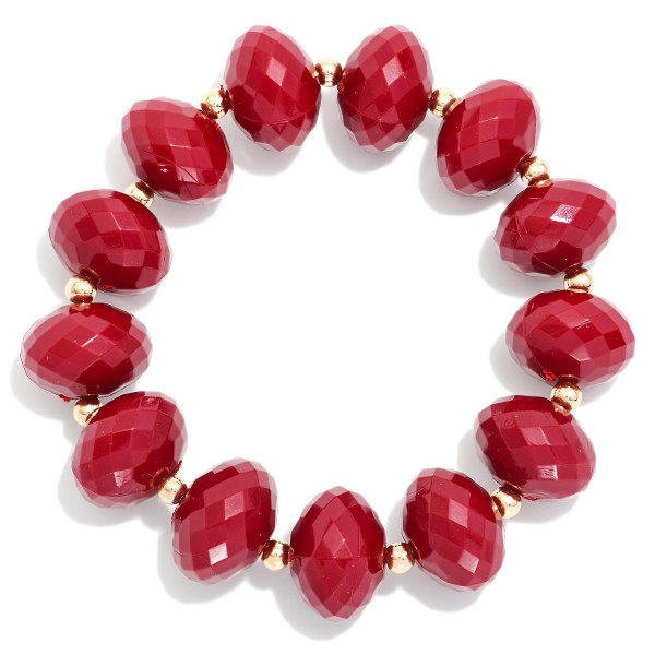 Faceted Beaded Stretch Bracelet Featuring Metal Tone Bead Stations 
- Approximately 3.25" D