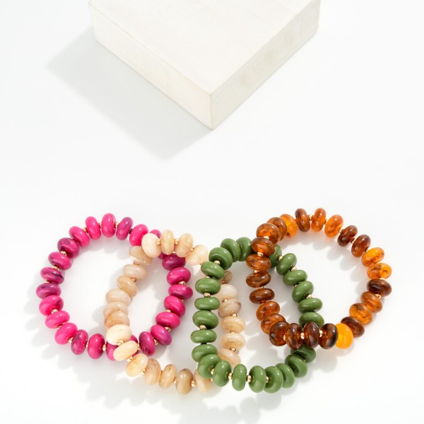 Marbled Acetate Disk Beaded Stretch Bracelet 

- Approximately 2.5" D