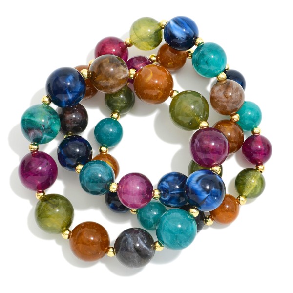 Set Of Three Chunky Marbled Acetate Bead Beaded Stretch Bracelets 

- Approximately 3.25" D