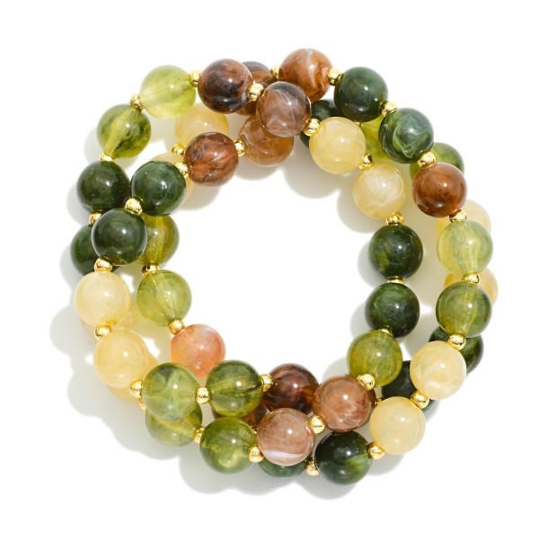 Set Of Three Marbled Acetate Bead Beaded Stretch Bracelets 

- Approximately 3.25" D