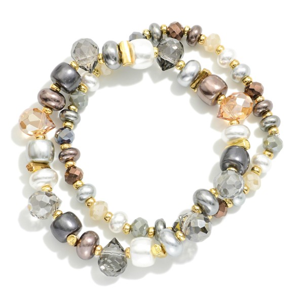 Set OF two Beaded Bracelets Featuring Pearls, Glass Crystal, & Faceted Beads 

- Approximately 3" D