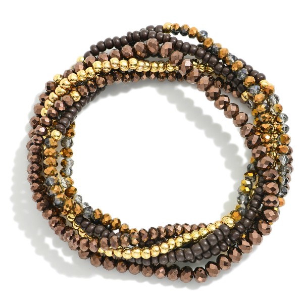 Set Of Six Beaded Stretch Bracelet Featuring Faceted Beads & Gold Tone Beads 

- Approximately 3.5" D 