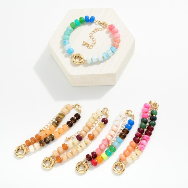 Candy Stone Beaded Bracelet Featuring Toggle Clasp 

- Approximately 2.5" D