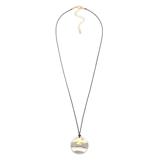 Vegan Leather Rope Necklace Featuring Metal Tone Circular Pendants 

- Approximately 20" L
- Extender 3" L
