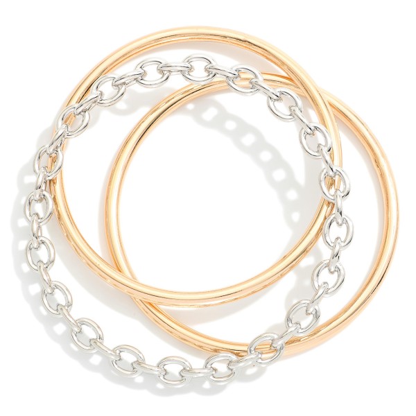 Set Of Three Metal Bangle Bracelet Featuring Chain Link 

- Approximately 2.75" D 