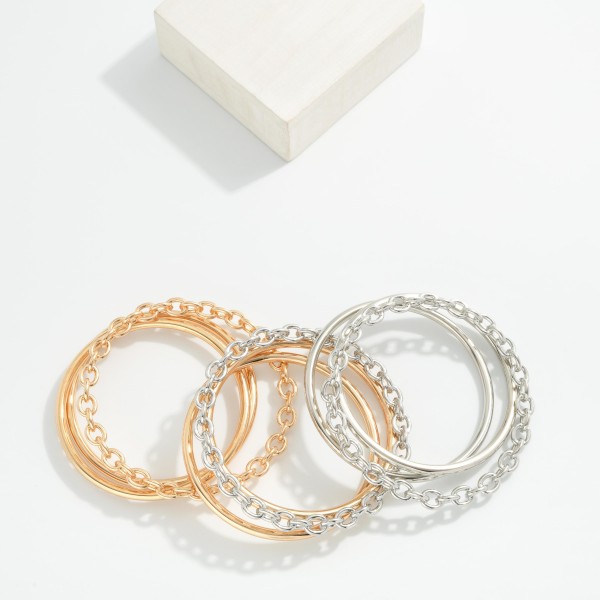 Set Of Three Metal Bangle Bracelet Featuring Chain Link 

- Approximately 2.75" D 