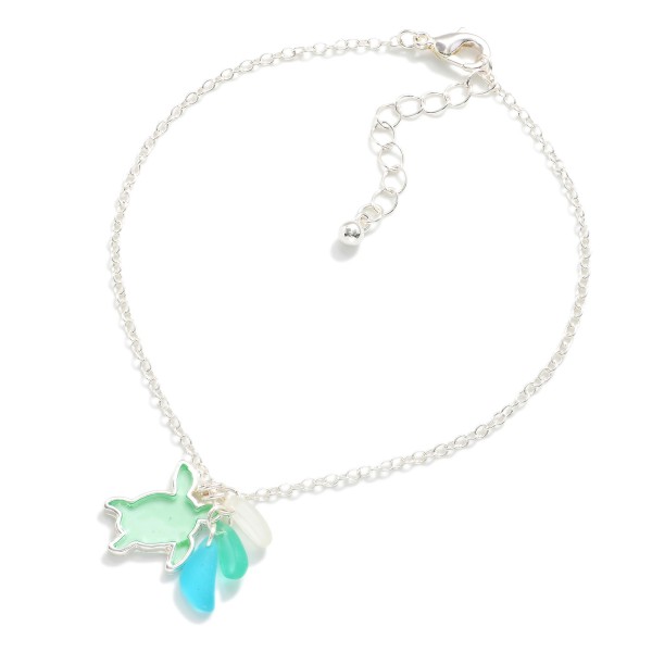 Chain Link Anklet Featuring Acetate & Metal Turtle Charm With Stones

- Approximately 4" D
- Extender 2" L 