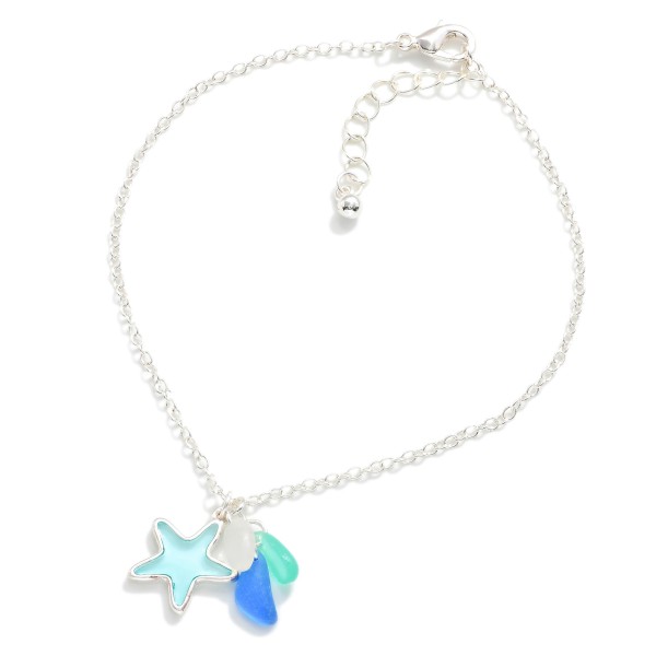 Chain Link Anklet Featuring Acetate & Metal Starfish Charm With Stones

- Approximately 4" D
- Extender 2" L 