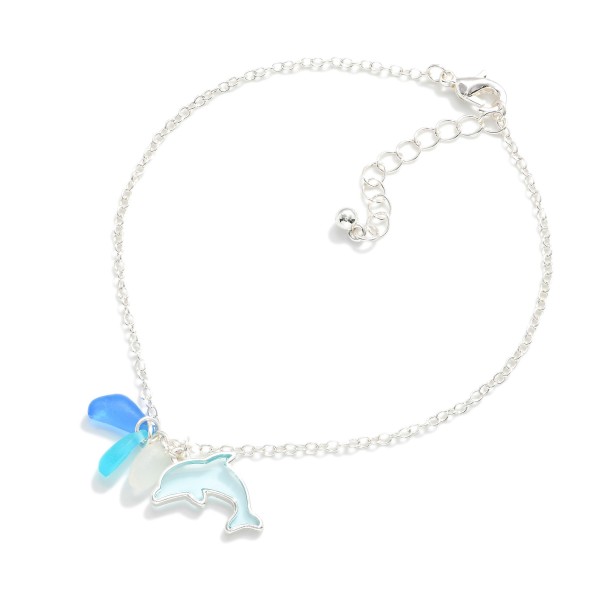 Chain Link Anklet Featuring Acetate & Metal Dolphin Charm With Stones

- Approximately 4" D
- Extender 2" L 