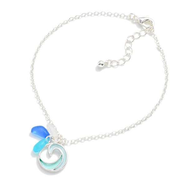 Chain Link Anklet Featuring Acetate & Metal Wave Charm With Stones

- Approximately 4" D
- Extender 2" L 