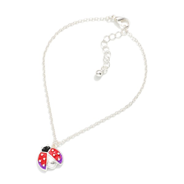 Chain Link Anklet Featuring Acetate & Metal Ladybug Charm 

- Approximately 4" D
- Extender 2" L