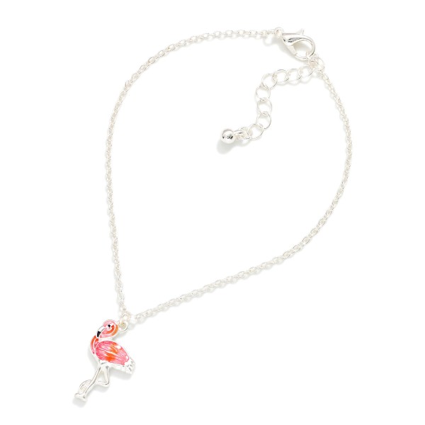 Chain Link Anklet Featuring Acetate & Metal Flamingo Charm 

- Approximately 4" D
- Extender 2" L