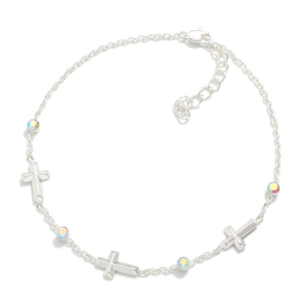 Chain Link Anklet Featuring Metal Cross & Rhinestones

- Approximately 4" D
- Extender 3" L
- Stainless Steel
- Water Resistant
- Hypoallergenic

