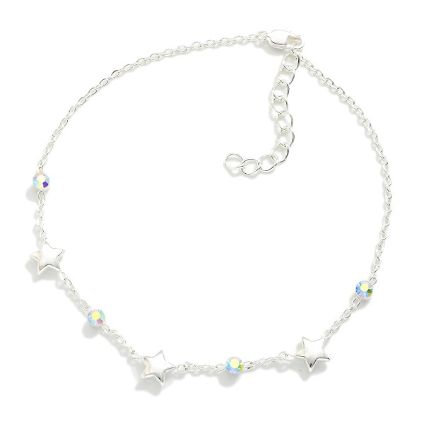 Chain Link Bracelet Featuring Metal Tone Star & Rhinestone Stations

- Approximately 3" D