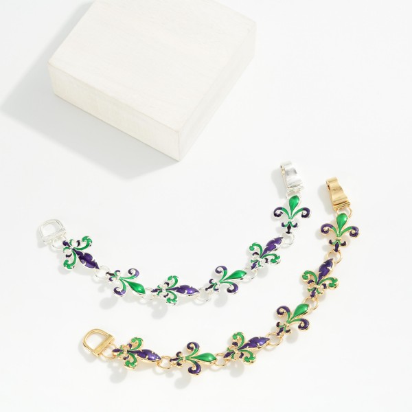 Linked Enamel Fleur De Lis Bracelet 

- Approximately 3.5" D