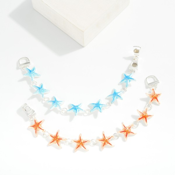 Linked Painted Metal Starfish Bracelet 

- Approximately 3" D