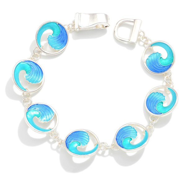 Linked Painted Metal Waves Bracelet 

- Approximately 3" D
