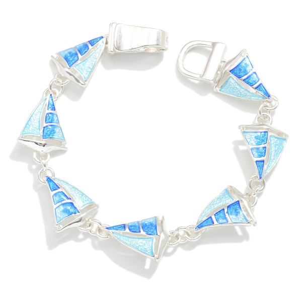 Linked Painted Metal Sailboat Bracelet 

- Approximately 3" D