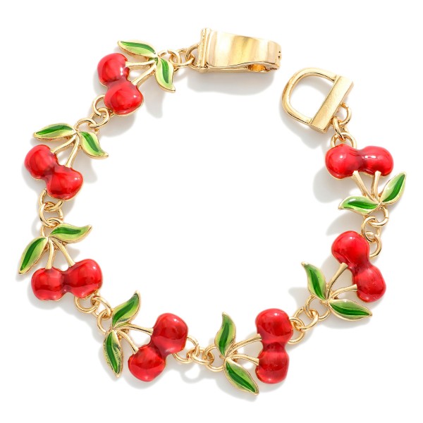 Linked Enamel Cherries Bracelet 

- Approximately 3.5" D